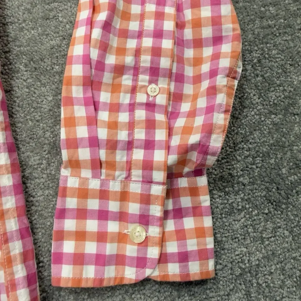 NWT J Crew Factory Mens Pink Orange Gingham Button Down Shirt Small‎ 100% Cotton